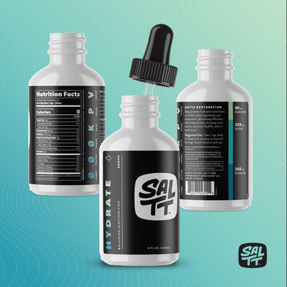 SALTT - Hydrate (4 oz) - Electrolytes Drops - Energy Boost - Sodium, Potassium, Magnesium, Zinc, Copper - Unflavored - Ultra Low Carb - Zero Sugar, Vegan, - Maple Wellness Supplements