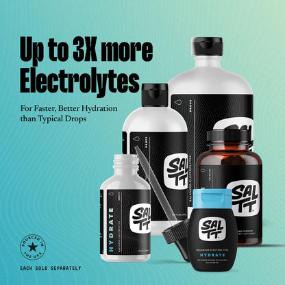 SALTT - Hydrate (8.3 oz) - Electrolytes Drops - Energy Boost - Sodium, Potassium, Magnesium, Zinc, Copper - Unflavored - Ultra Low Carb - Zero Sugar, Vegan, Gluten Free, Non GMO - By Keto Chow - Maple Wellness Supplements