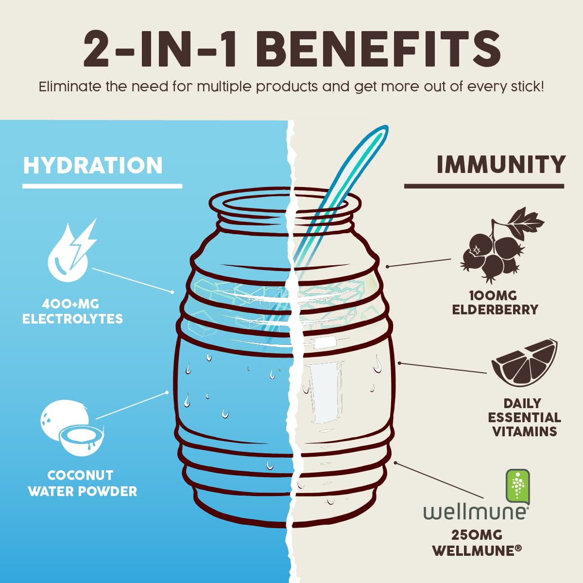 Salud 2-in-1 Hydration Packets + Immunity Electrolytes Powder, Horchata - Agua Fresca Drink Mix, Elderberry, Dairy & Soy Free, Non-GMO, Gluten Free, Vegan - Maple Wellness Supplements
