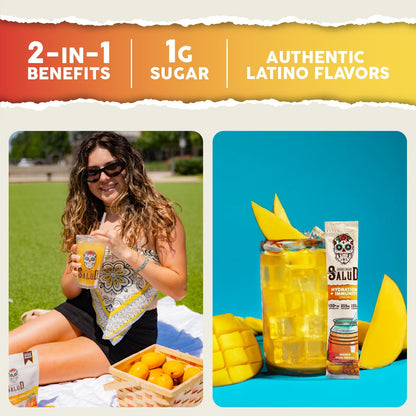 Salud 2-in-1 Hydration Packets + Immunity Electrolytes Powder, Mango - Agua Fresca Drink Mix, Elderberry, Dairy & Soy Free, Non-GMO, Gluten Free, - Maple Wellness Supplements