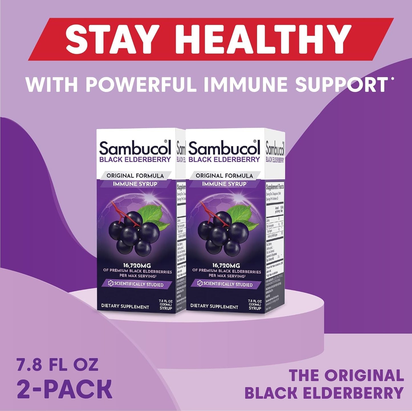 Sambucol Black Elderberry Syrup - Black Elderberry Liquid, Immune Support for Kids and Adults, High Antioxidants, Gluten Free - Maple Wellness Supplements