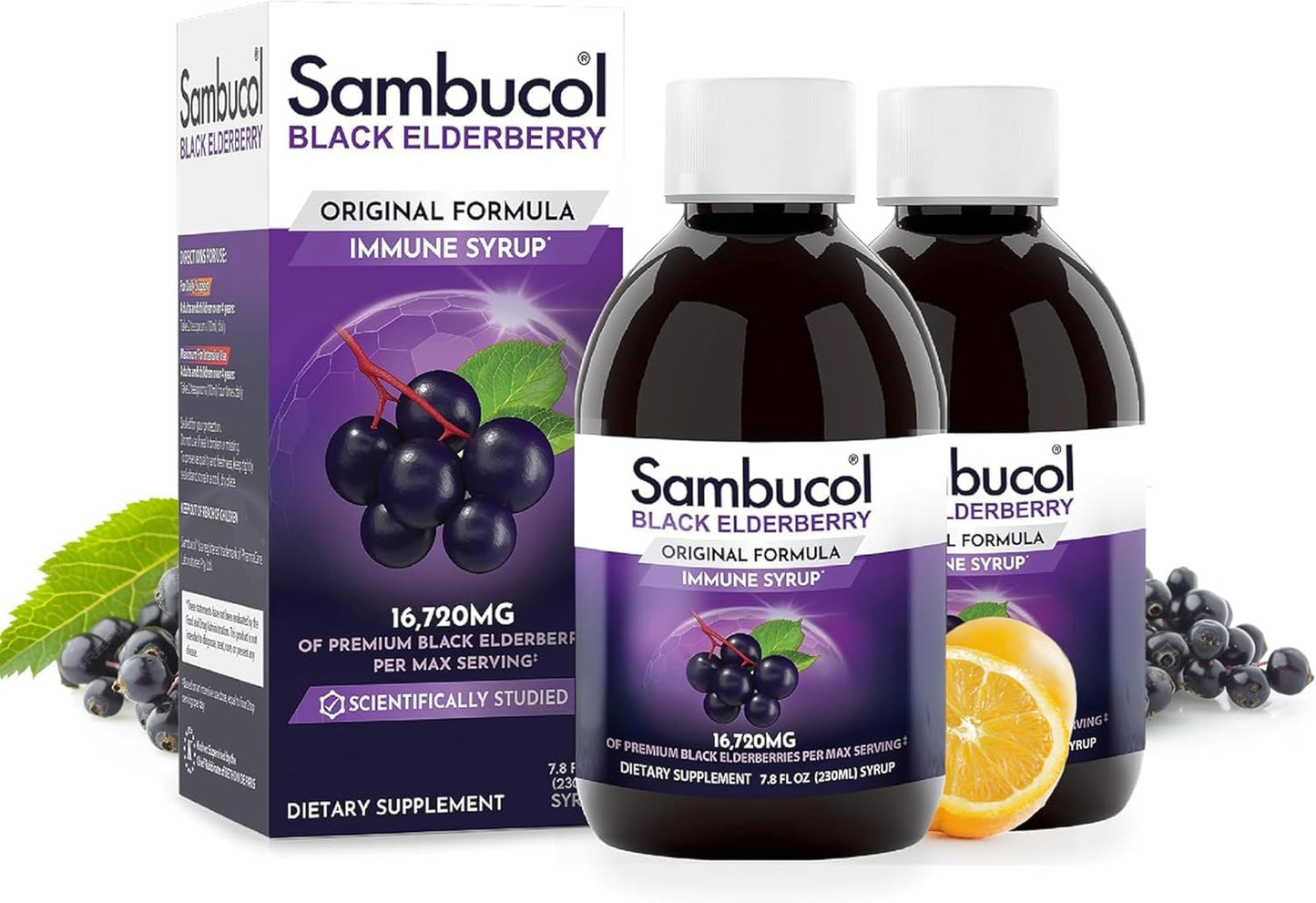 Sambucol Black Elderberry Syrup - Black Elderberry Liquid, Immune Support for Kids and Adults, High Antioxidants, Gluten Free - Maple Wellness Supplements