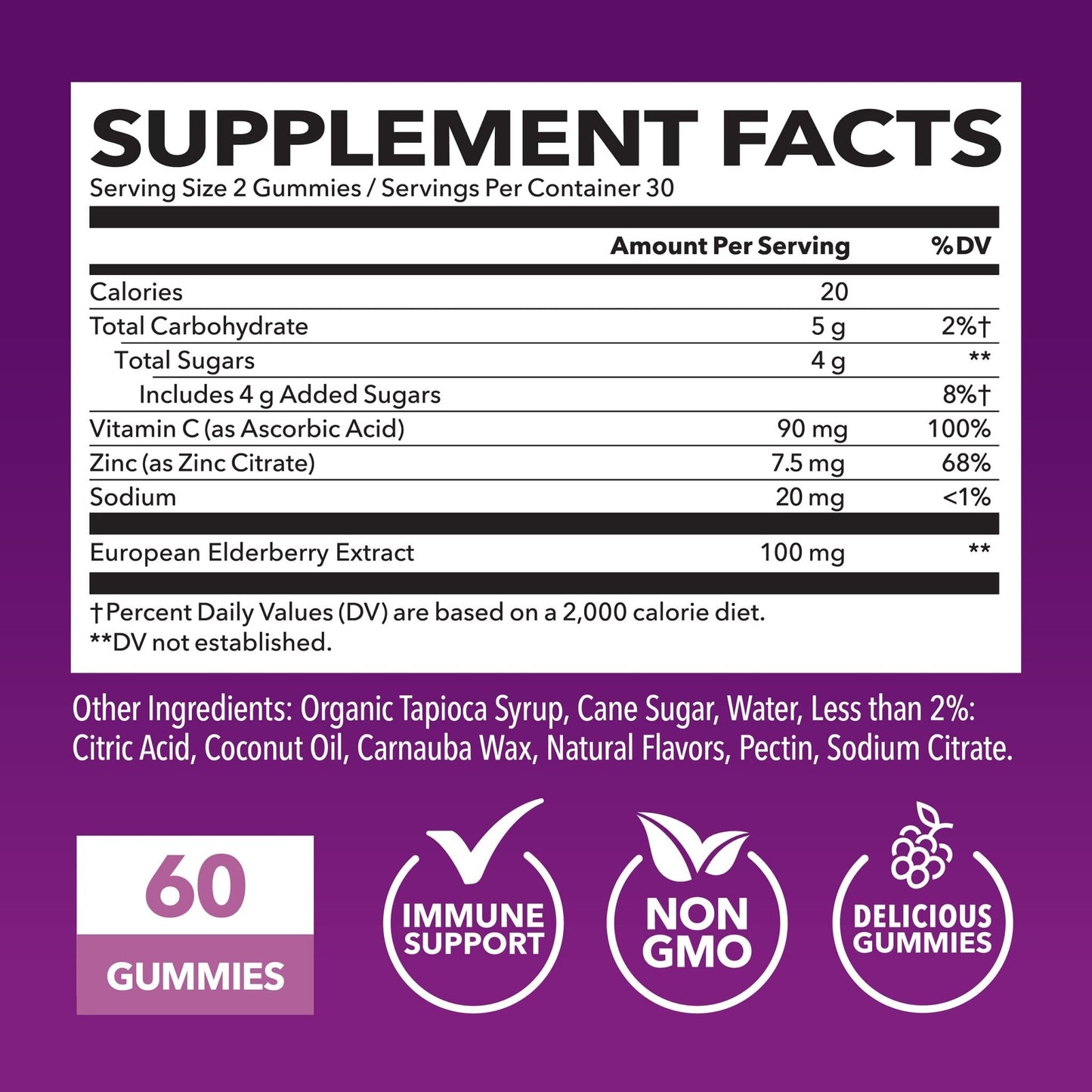 Sambucus Elderberry Gummies for Adults - Immune Support Supplement with Vitamin C and Zinc - Enhanced Formula for Daily Defense - 60 Count - Maple Wellness Supplements