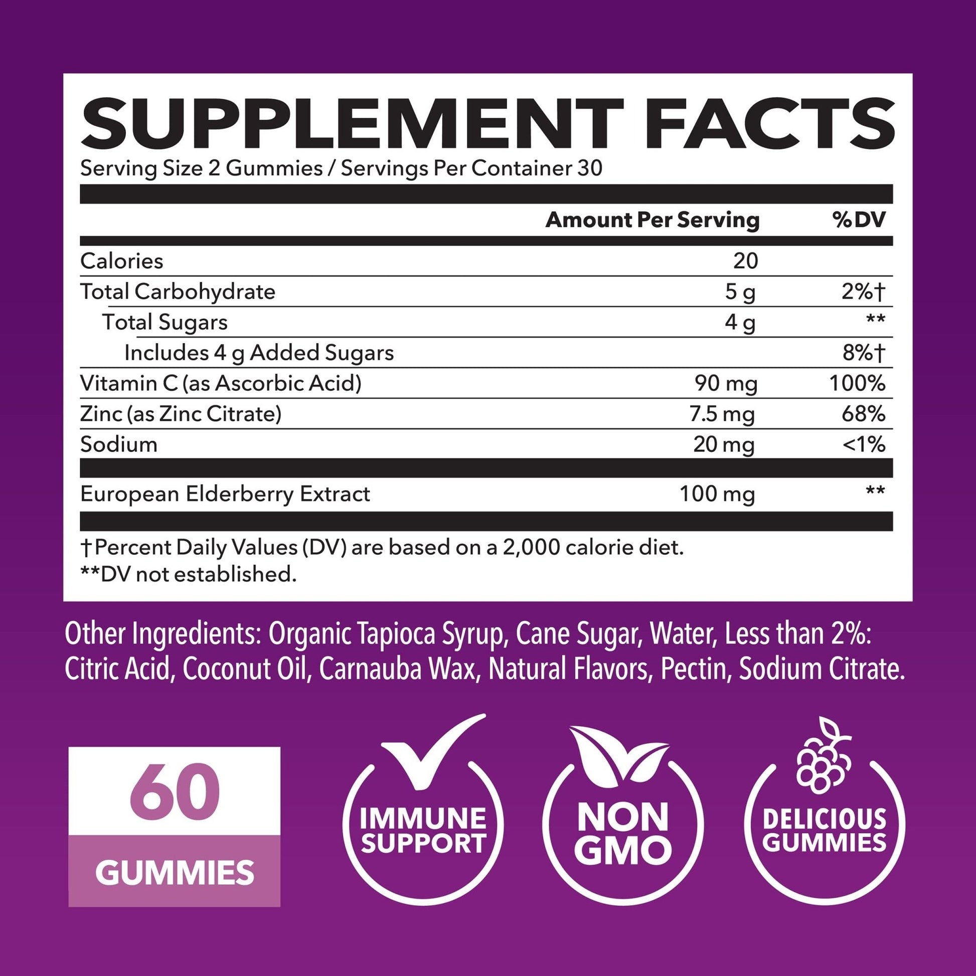 Sambucus Elderberry Gummies for Adults - Immune Support Supplement with Vitamin C and Zinc - Enhanced Formula for Daily Defense - 60 Count - Maple Wellness Supplements