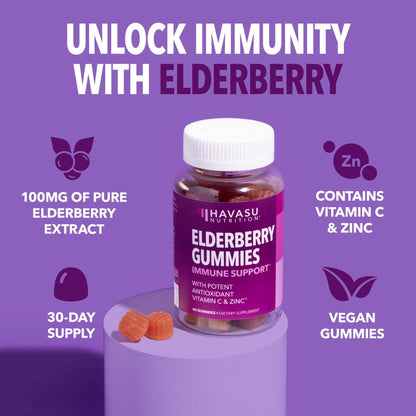 Sambucus Elderberry Gummies for Adults - Immune Support Supplement with Vitamin C and Zinc - Enhanced Formula for Daily Defense - 60 Count - Maple Wellness Supplements
