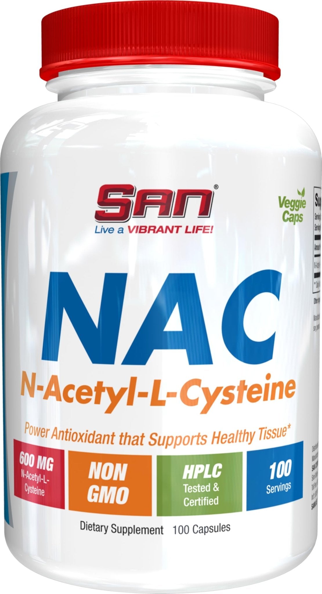 SAN N-Acetyl-L-Cysteine (NAC), Immune, Respiratory, Liver Health, NAC 600 mg, Potent antioxidant Support, Free-radicals, Easy to Absorb, 100 Capsules - Maple Wellness Supplements