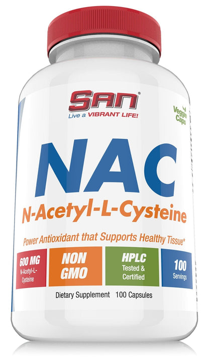 SAN N-Acetyl-L-Cysteine (NAC), Immune, Respiratory, Liver Health, NAC 600 mg, Potent antioxidant Support, Free-radicals, Easy to Absorb, 100 Capsules - Maple Wellness Supplements