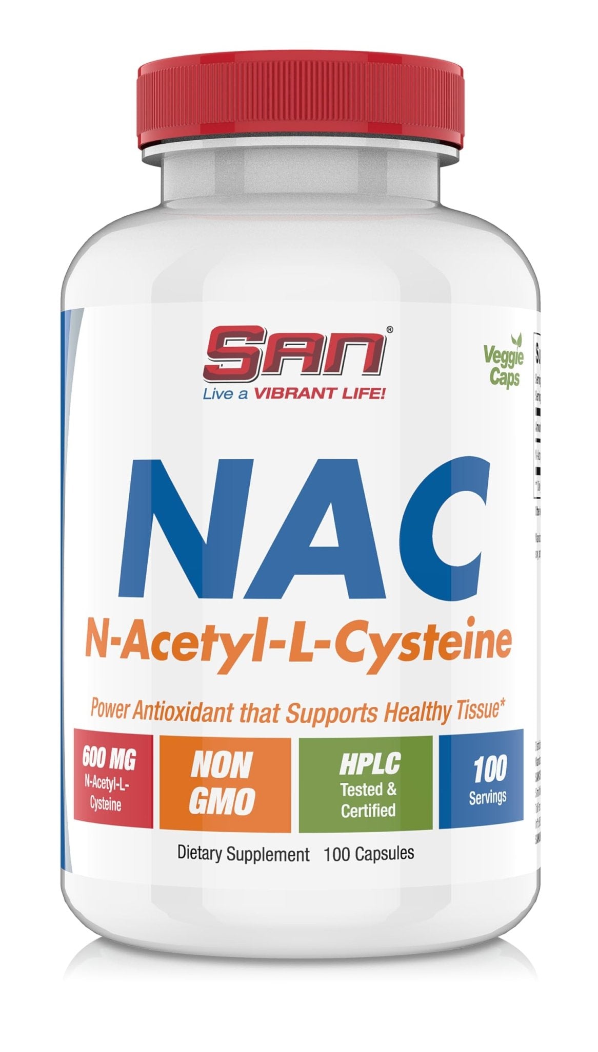 SAN N-Acetyl-L-Cysteine (NAC), Immune, Respiratory, Liver Health, NAC 600 mg, Potent antioxidant Support, Free-radicals, Easy to Absorb, 100 Capsules - Maple Wellness Supplements