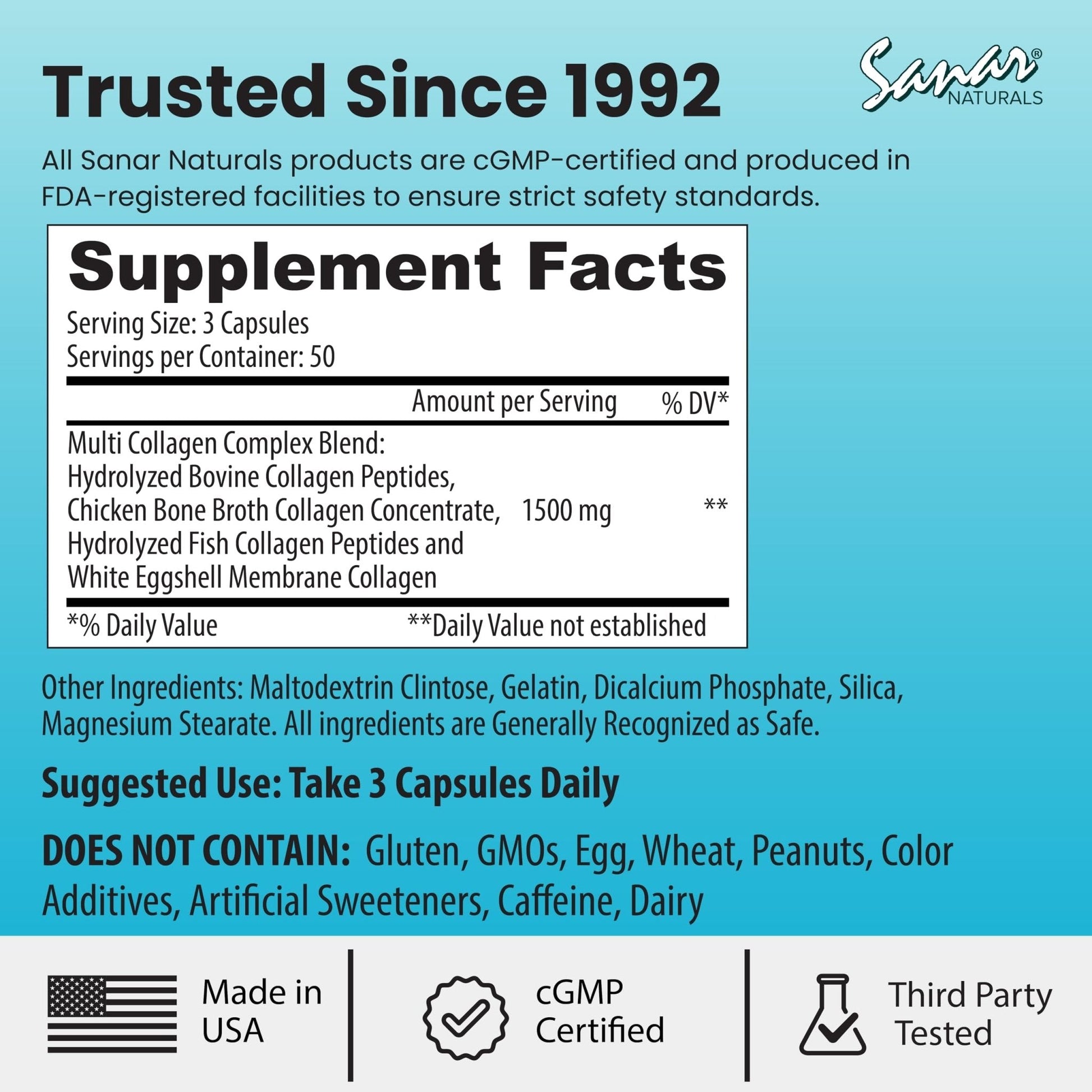 Sanar Naturals Multi Collagen Pills Type I, II, III, V, X | Extra Strength Hair, Nail, Skin, Bone & Joint Support | Hydrolyzed Collagen Supplement for Women and Men | Non-GMO, 150 Capsules - Maple Wellness Supplements