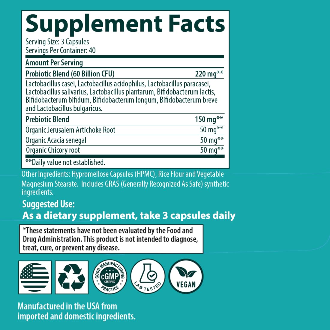 Sanar Naturals Probiotics 60 Billion CFU – Support, Digestive & Gut Health - Probiotics for Women and Men - Vegan, Non-GMO, Gluten Free, 120 Capsules - Maple Wellness Supplements