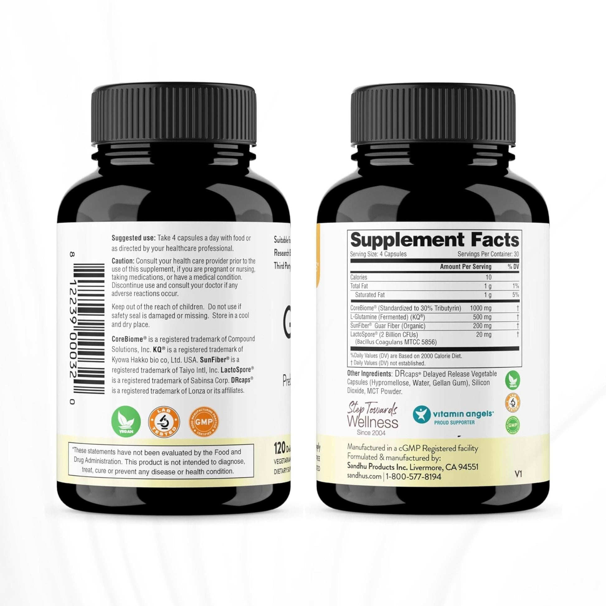 Sandhu's Gut Health - Prebiotic, Probiotic, Postbiotic & L-Glutamine | Digestive Health, Colon, Probiotic Total Supplements | 120 Delayed Release Capsules - Maple Wellness Supplements