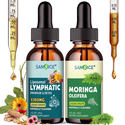 SANSICE Organic Moringa Supplement, Liquid Moringa Leaf Extract for Women & Men, Lymphatic Drainage Supplement with Echinacea for Lymph System Support - Maple Wellness Supplements