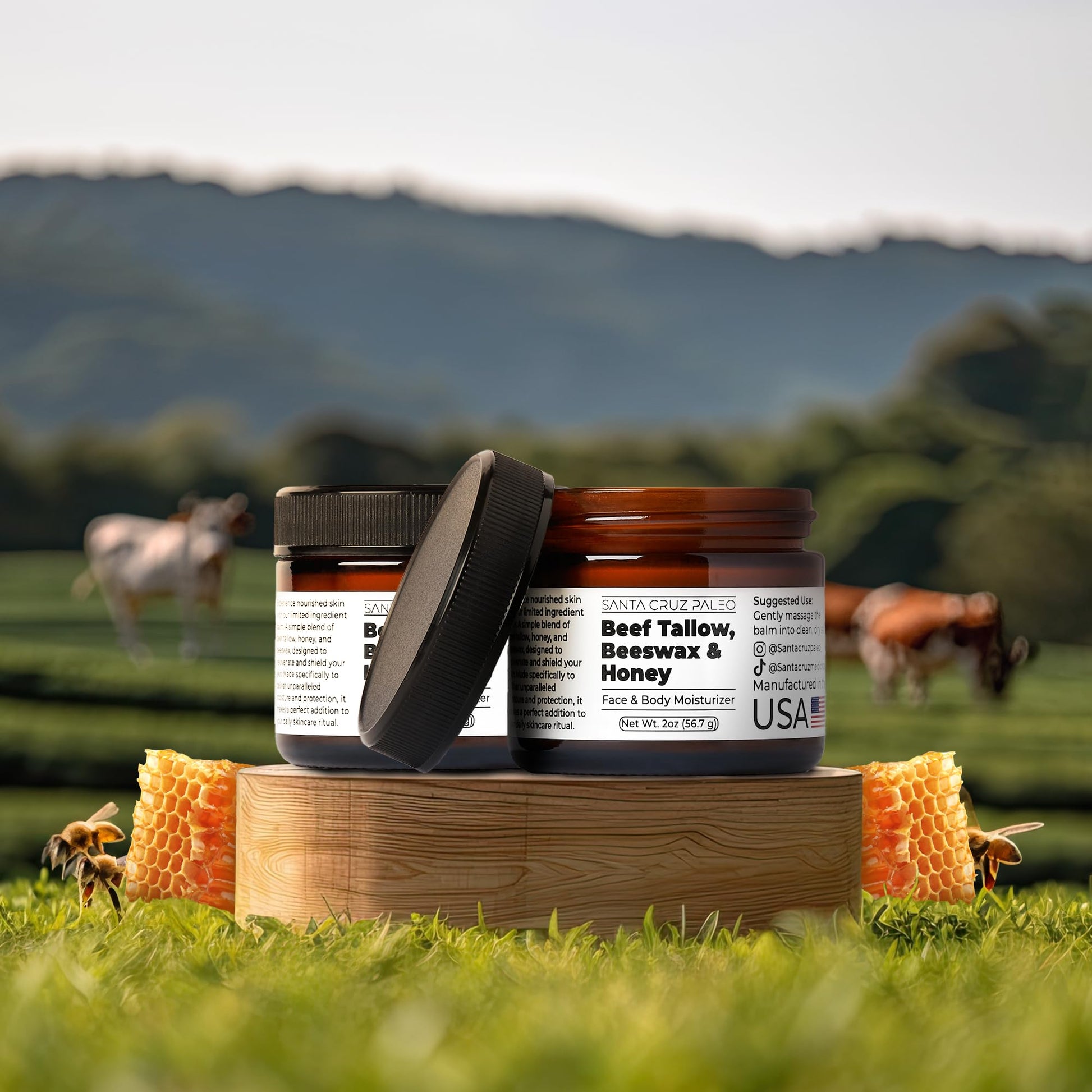 Santa Cruz Paleo, Beef Tallow, Beeswax & Honey Face Moisturizer, Organic, Unscented Grassfed Beef Tallow Skin Care, Sunscreen Free - Maple Wellness Supplements
