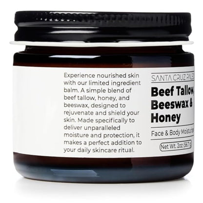 Santa Cruz Paleo, Beef Tallow, Beeswax & Honey Face Moisturizer, Organic, Unscented Grassfed Beef Tallow Skin Care, Sunscreen Free - Maple Wellness Supplements