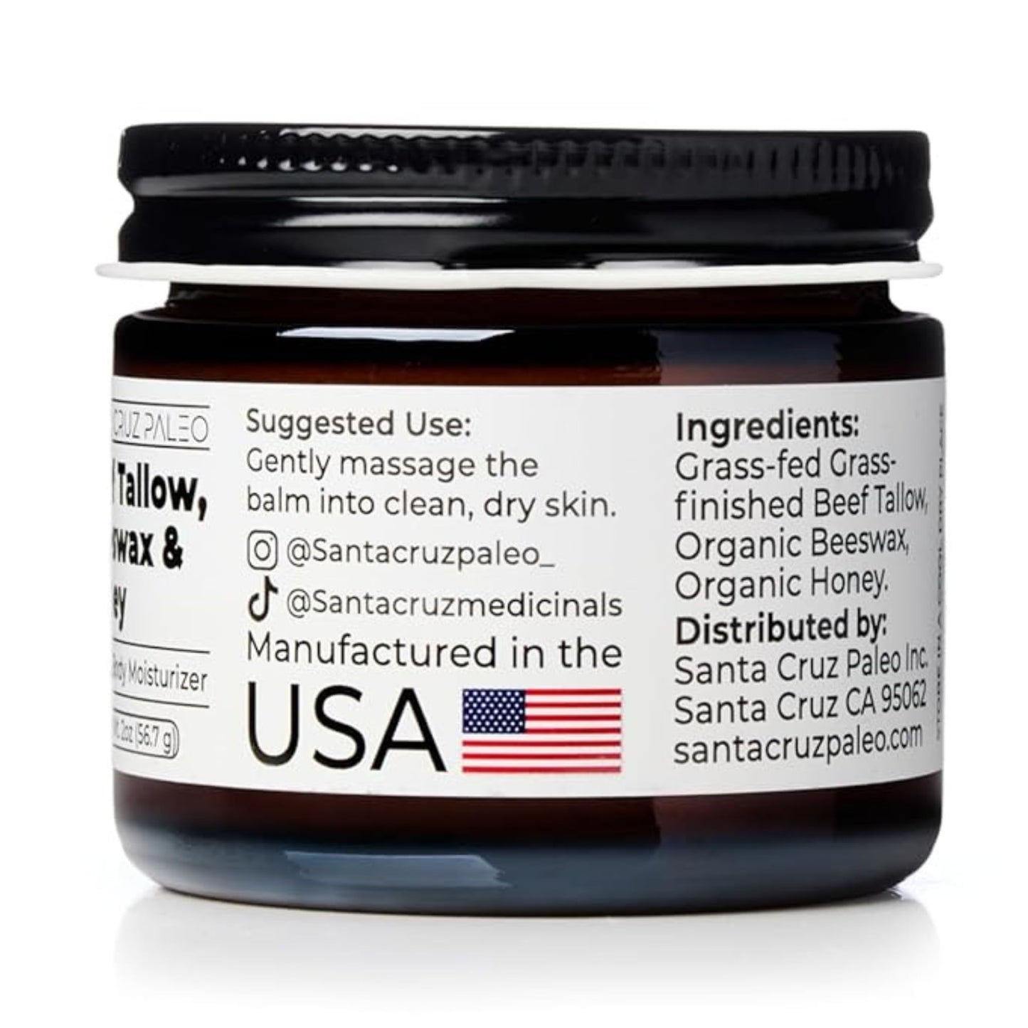Santa Cruz Paleo, Beef Tallow, Beeswax & Honey Face Moisturizer, Organic, Unscented Grassfed Beef Tallow Skin Care, Sunscreen Free - Maple Wellness Supplements