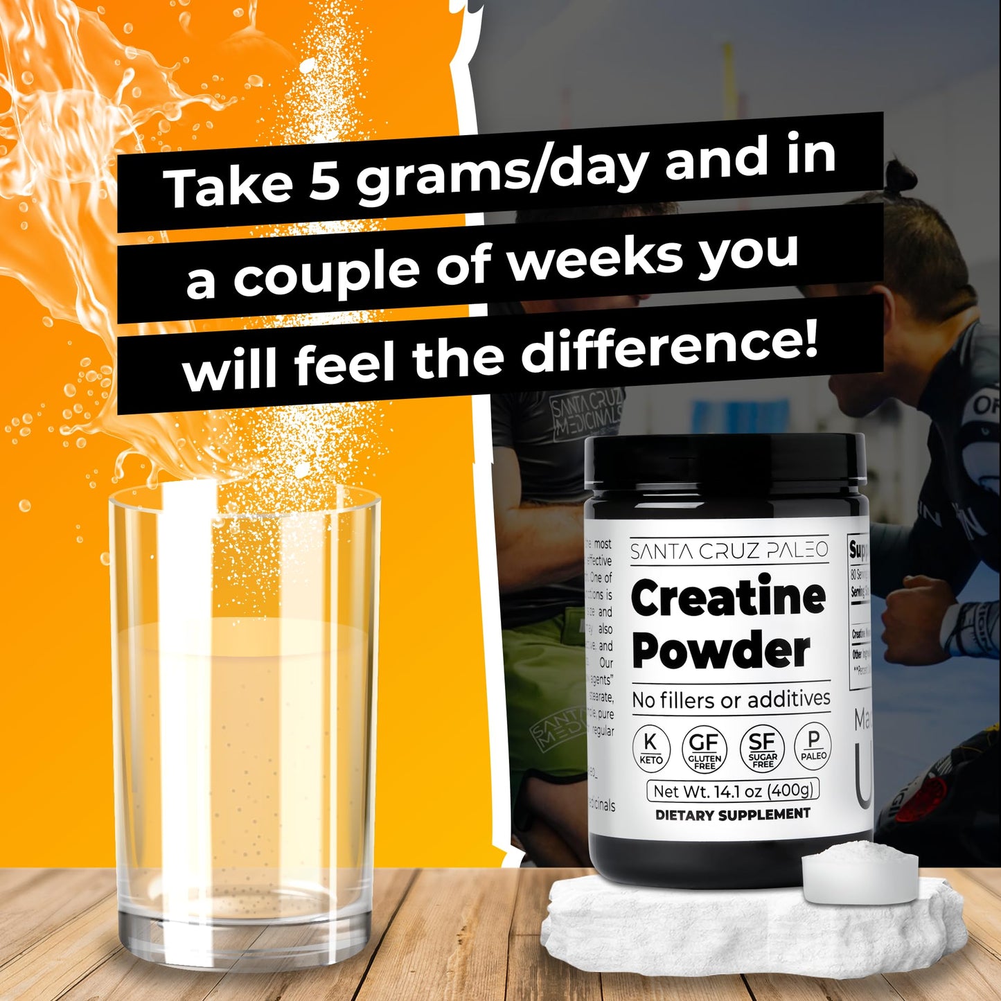 Santa Cruz Paleo, Creatine Monohydrate Powder Micronized, Unflavored Pre Workout and Muscle Support Supplement, Gluten Free Keto, Mix with Water or Shakes - Maple Wellness Supplements