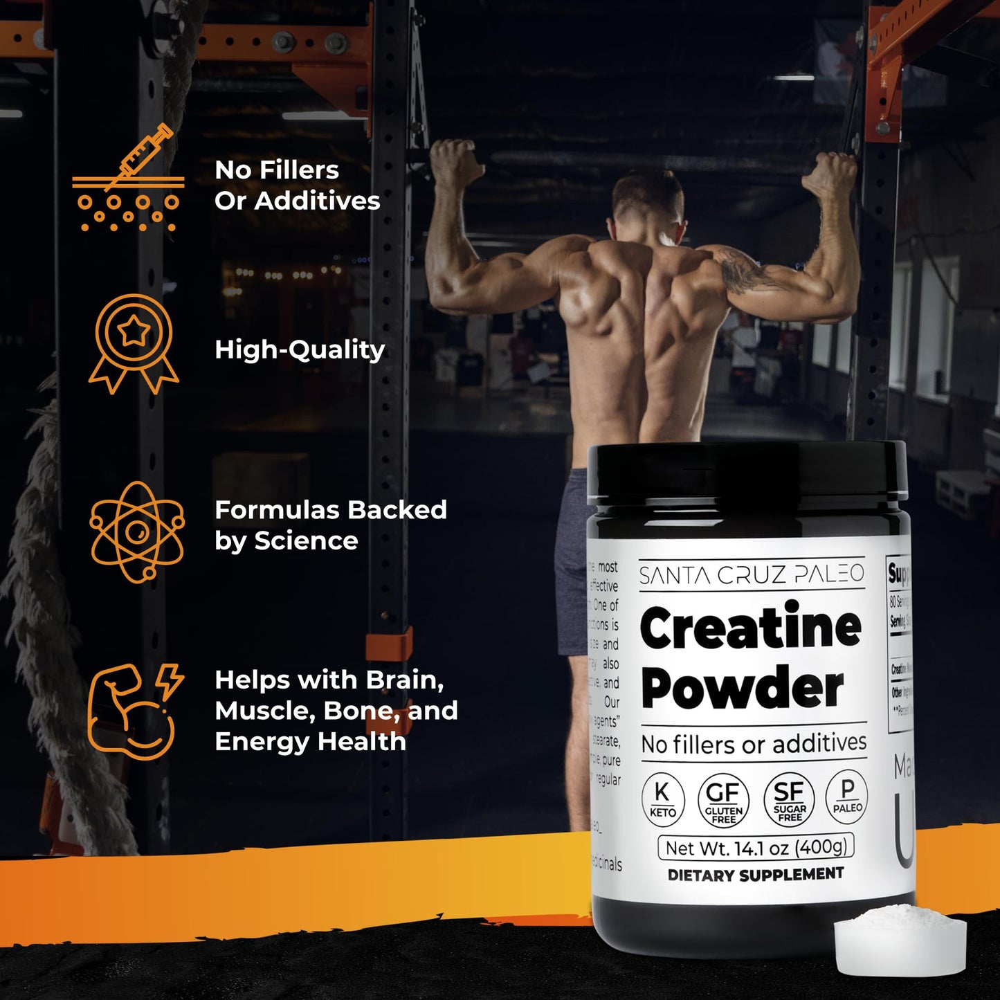 Santa Cruz Paleo, Creatine Monohydrate Powder Micronized, Unflavored Pre Workout and Muscle Support Supplement, Gluten Free Keto, Mix with Water or Shakes - Maple Wellness Supplements