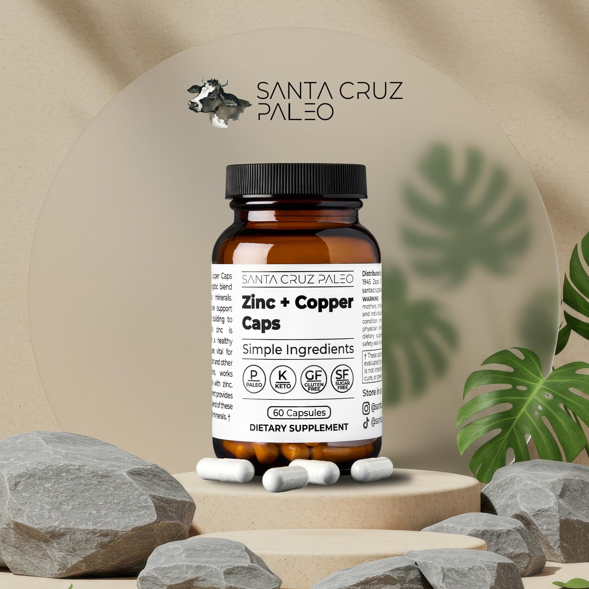 Santa Cruz Paleo, Zinc & Copper Mineral Supplement, High Absorption Formula, Zinc Supplement for Skin & Hair, L Methionine, Copper Gluconate, Trace Minerals - Maple Wellness Supplements
