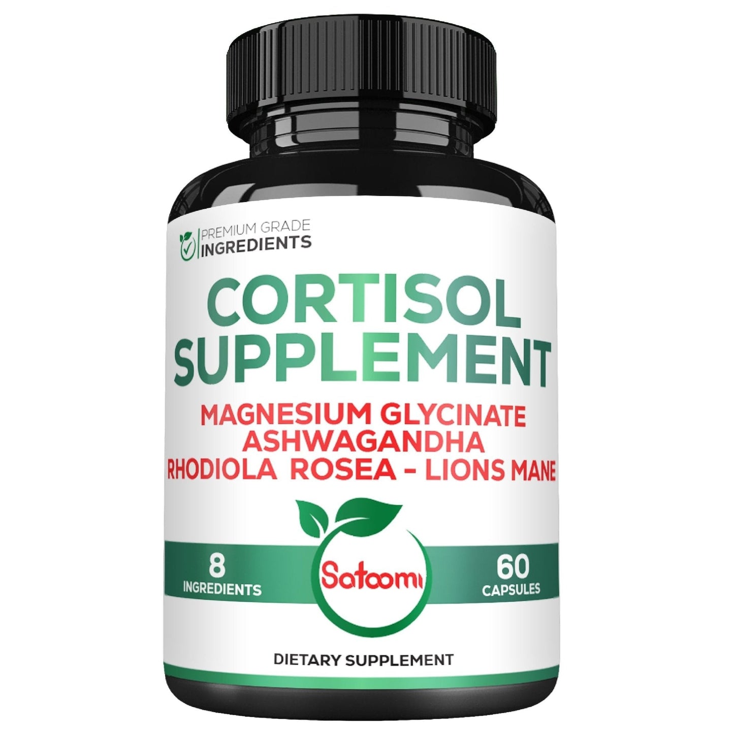 Satoomi 8in1 Cortisol Manager with Magnesium Glycinate, Ashwagandha, Rhodiola Rosea, Lions Mane & More - Cortisol Reducer Supplement Men & Women - 60 Capsules - Maple Wellness Supplements