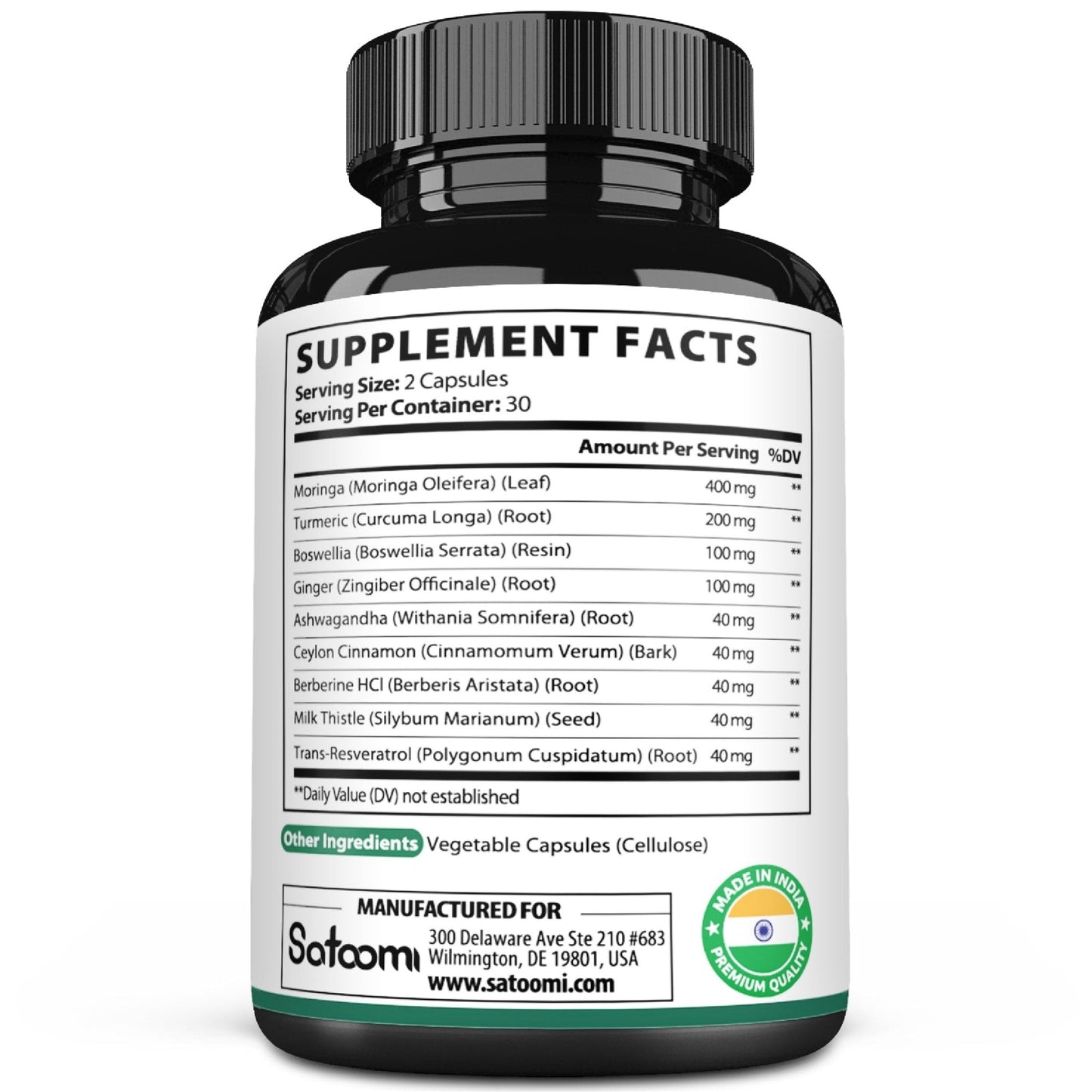 Satoomi 9in1 Moringa Capsules - Featuring Moringa, Turmeric, Boswellia, Ginger, Ashwagandha, Ceylon Cinnamon and Milk Thistle, and Resveratrol | Support Mood, Heart & Overall Health - 60 Count - Maple Wellness Supplements