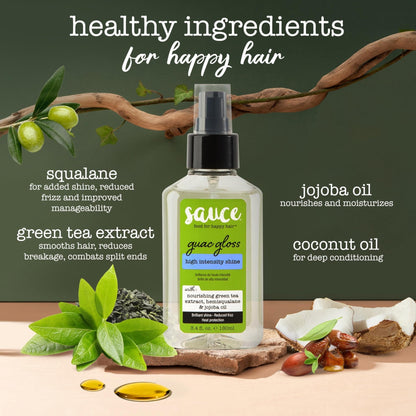 SAUCE BEAUTY Guac Hair Gloss, 3 Fl Oz High Intensity Shine, Jojoba Oil, Green Tea Extract & Squalane to Smooth, Boost Shine & Control Frizz for Sleeker, Softer, More Manageable Hair, Vegan Formula - Maple Wellness Supplements