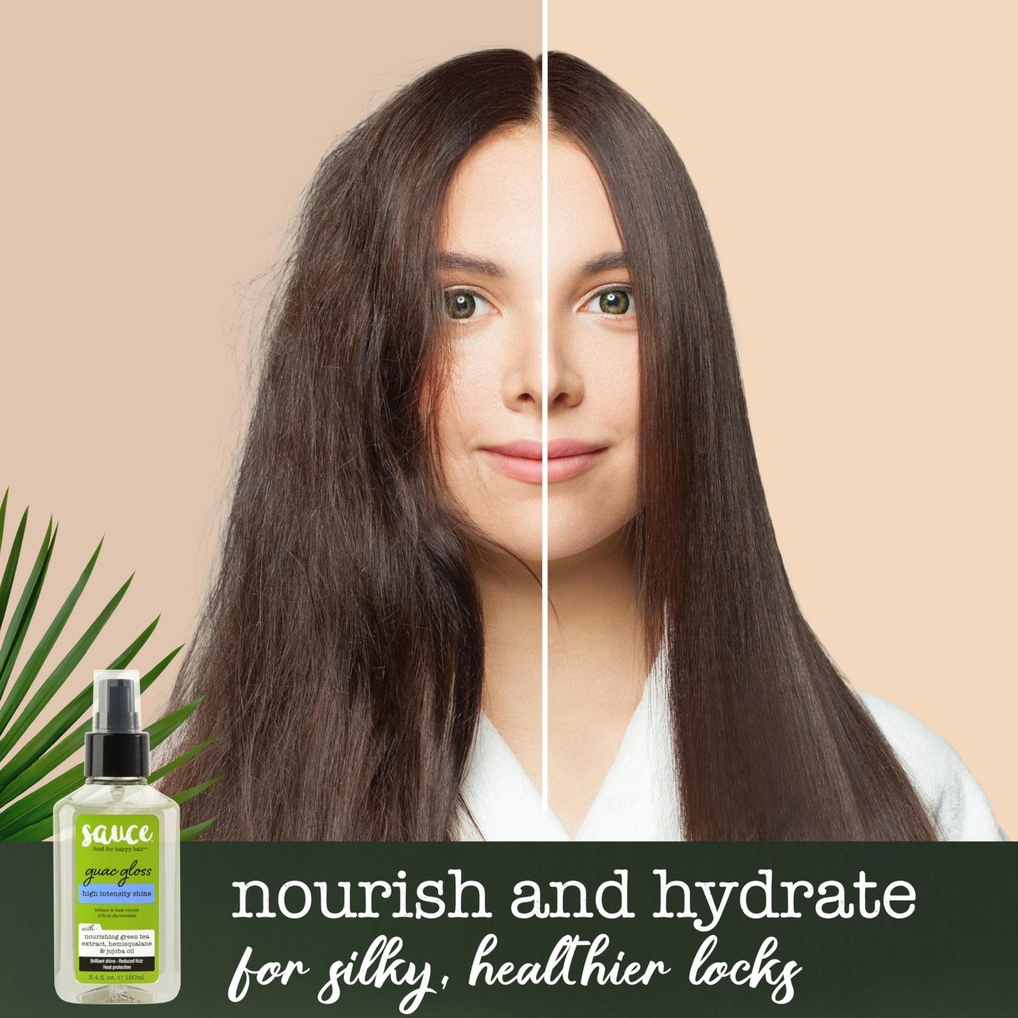 SAUCE BEAUTY Guac Hair Gloss, 3 Fl Oz High Intensity Shine, Jojoba Oil, Green Tea Extract & Squalane to Smooth, Boost Shine & Control Frizz for Sleeker, Softer, More Manageable Hair, Vegan Formula - Maple Wellness Supplements