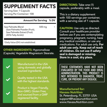 Saw Palmetto for Men Prostate Health Supplement to Promote Urinary Tract Function - 500mg Per Serving - 100 Count - DHT Blocker Hair Vitamin - Maple Wellness Supplements
