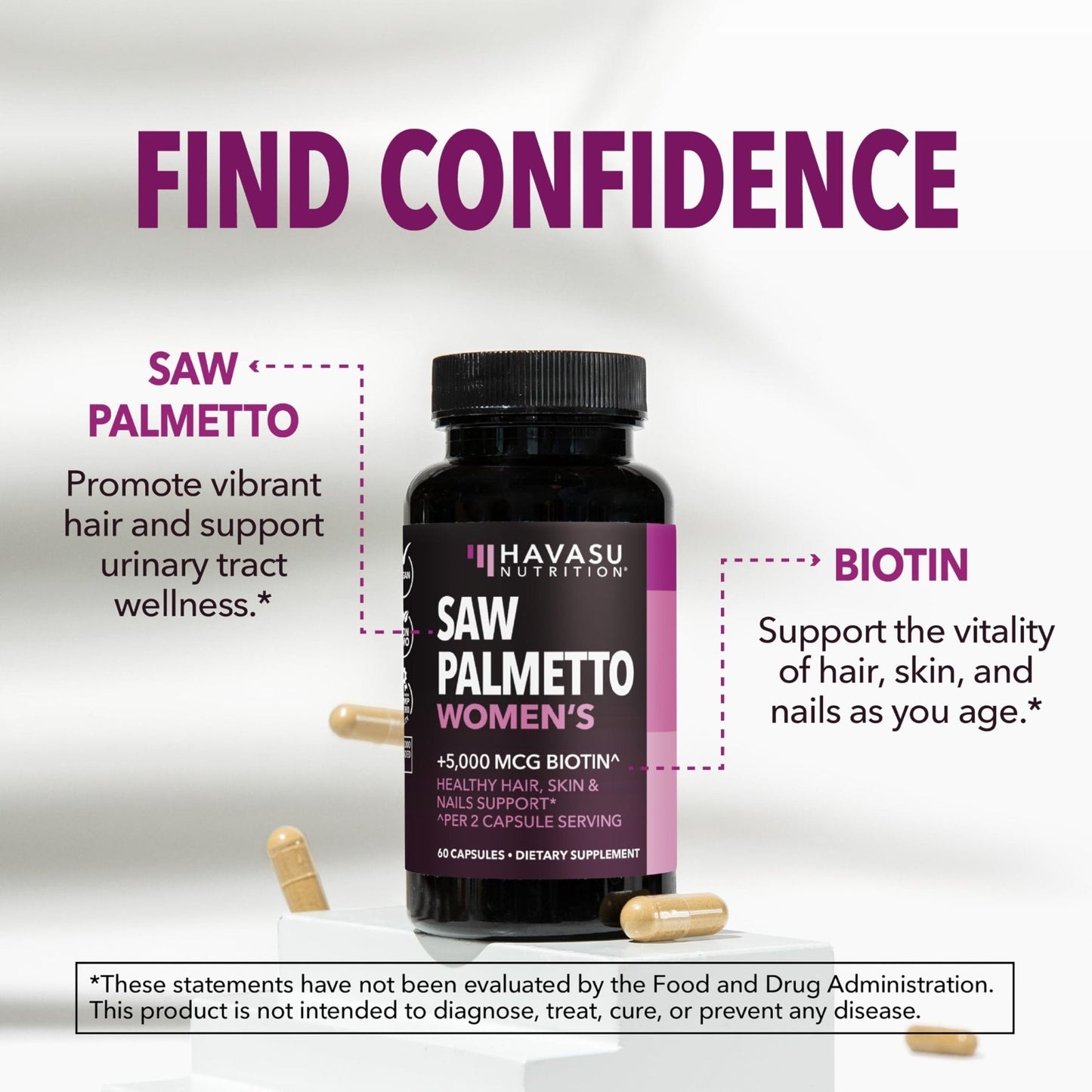 Saw Palmetto for Women with Biotin 5000mcg - Powerful DHT Blocker to Support Hair, Skin, and Nail Health - 60 Count - Vegan, Non-GMO Vitamin for Stronger, - Maple Wellness Supplements