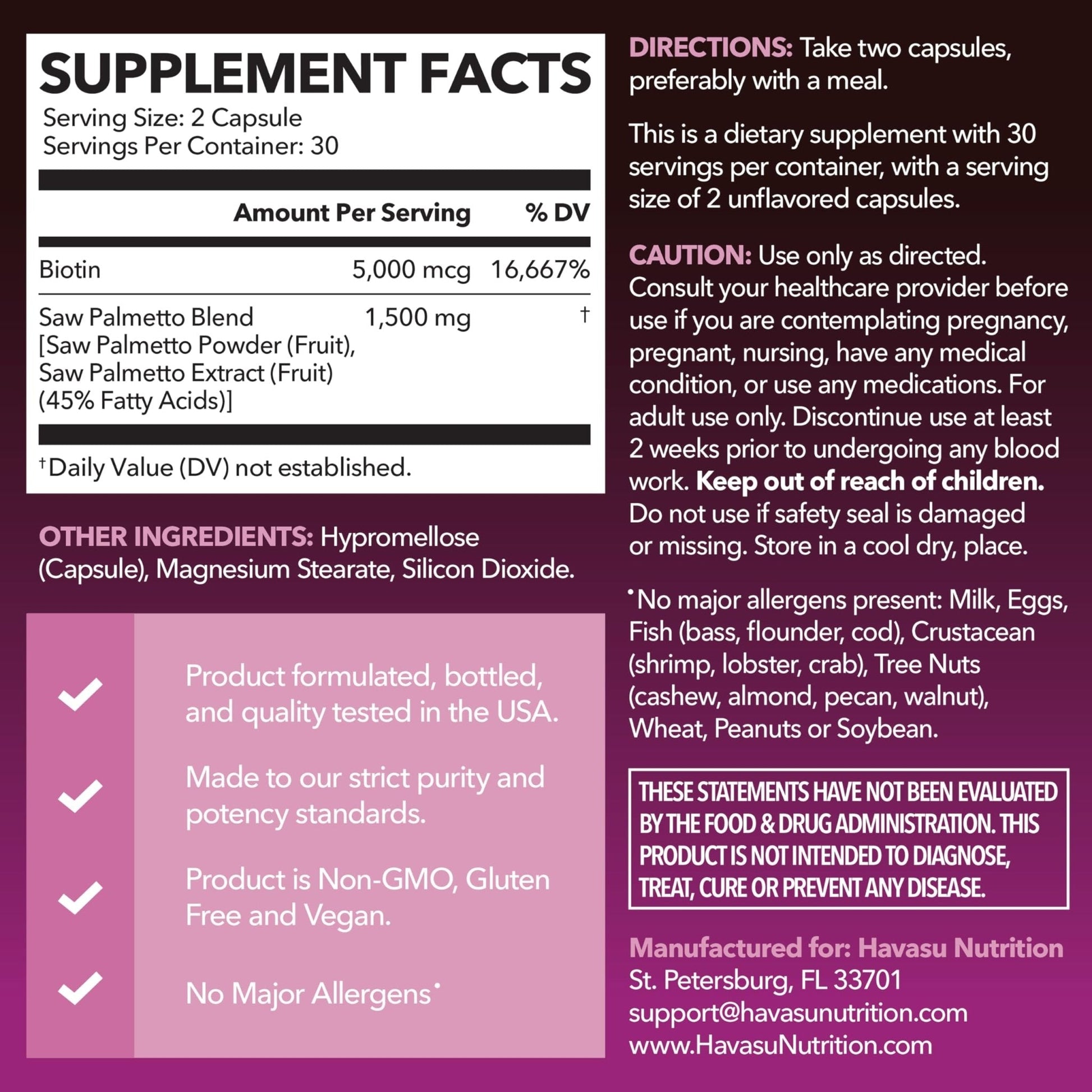 Saw Palmetto for Women with Biotin 5000mcg - Powerful DHT Blocker to Support Hair, Skin, and Nail Health - 60 Count - Vegan, Non-GMO Vitamin for Stronger, - Maple Wellness Supplements