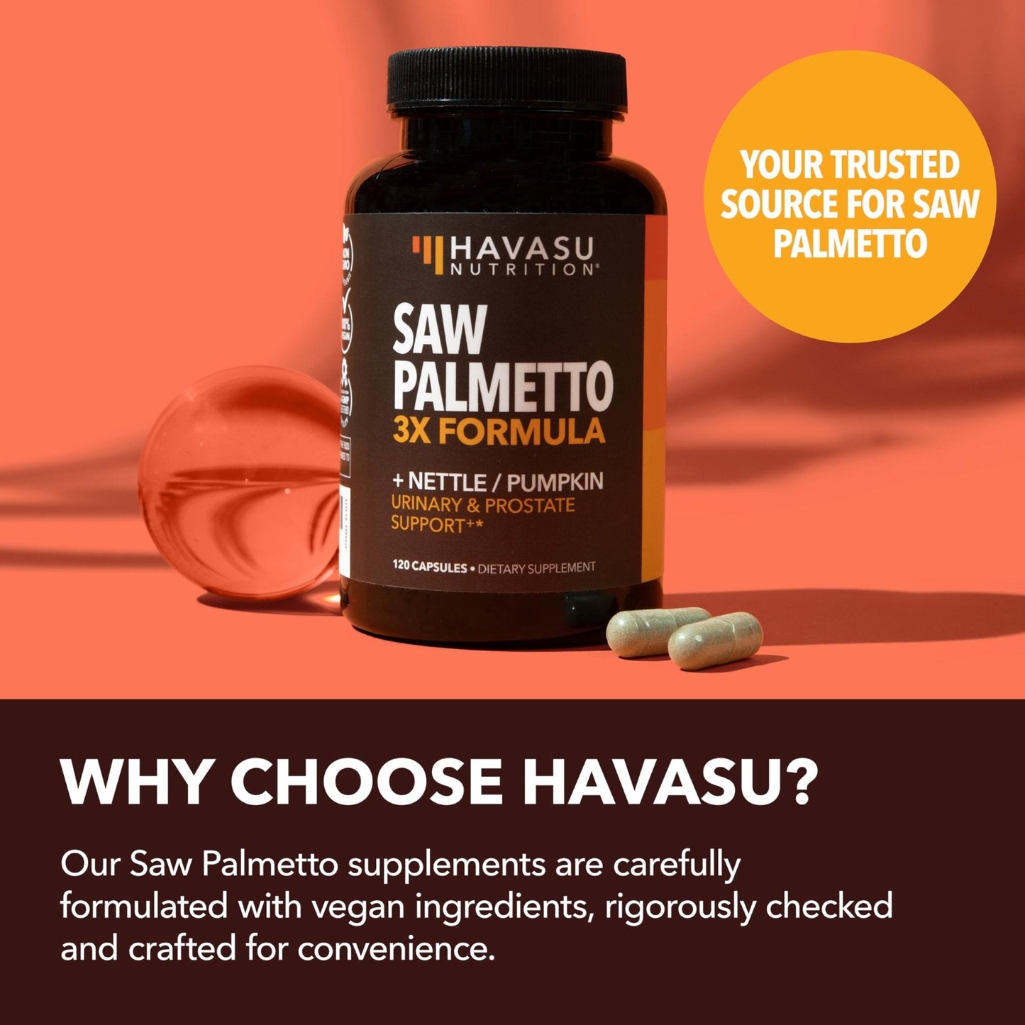 Saw Palmetto Supplement with Stinging Nettle and Pumpkin Seed Extract - Advanced 3X Formula - DHT Blocker Urinary Health and Prostate Support for Mens Health - Maple Wellness Supplements