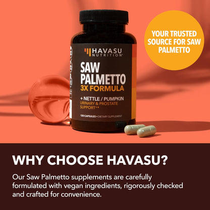 Saw Palmetto Supplement with Stinging Nettle and Pumpkin Seed Extract - Advanced 3X Formula - DHT Blocker Urinary Health and Prostate Support for Mens Health - Maple Wellness Supplements