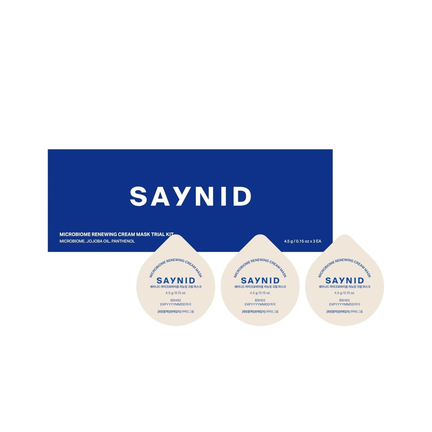SAYNID MICROBIOME RENEWING CREAM MASK TRIAL KIT, Wash-off Cream, Soft Exfoliating Face Scrub Dead Skin Cells | 4.5g/0.15oz (3EA) - Maple Wellness Supplements