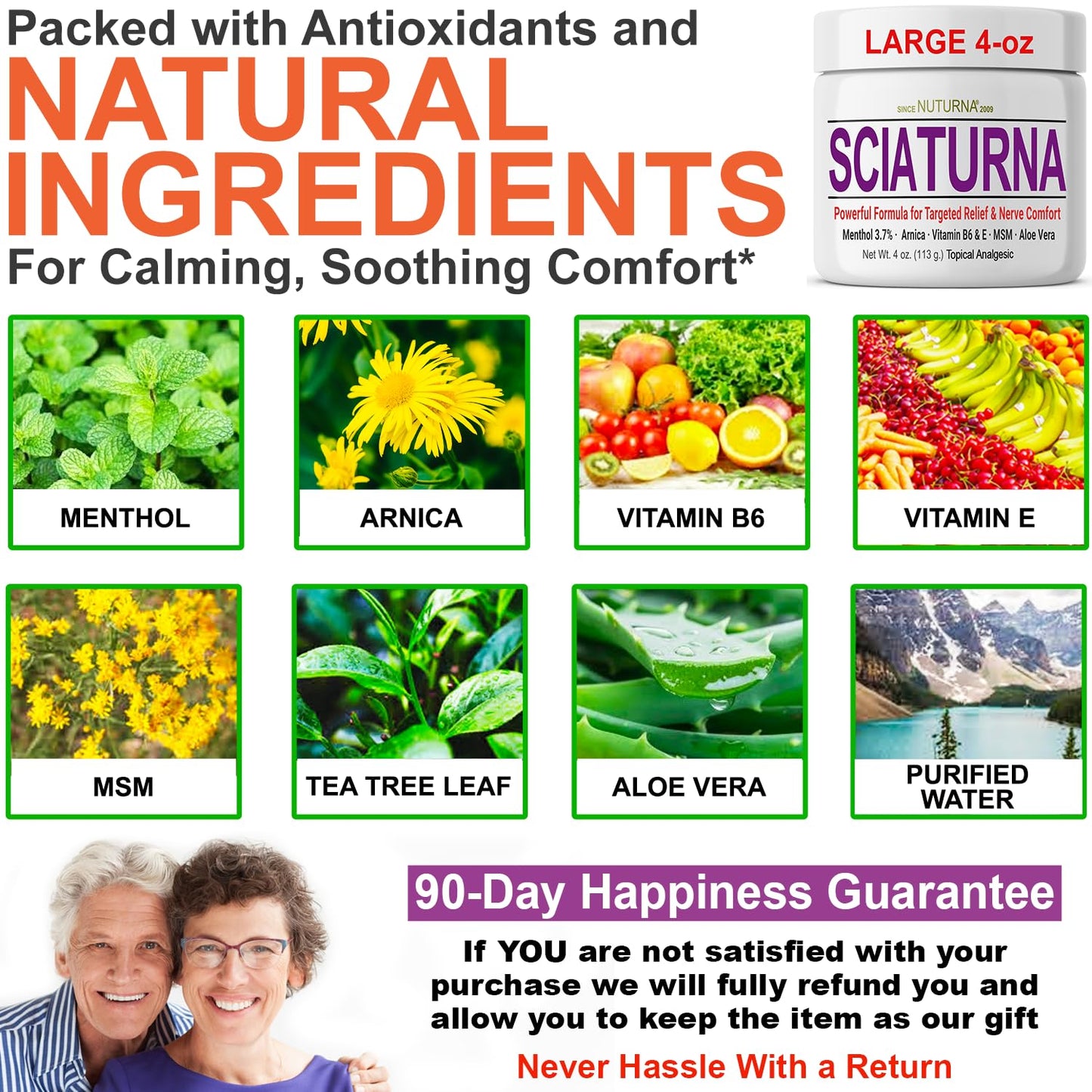 Sciatica Nerve Cream - Maximum Strength Comfort Cream for Feet, Hands, Legs, Toes, Back - Natural Ultra Strength Arnica, MSM, Menthol, Soothing Comfort, Large 4 Oz - Maple Wellness Supplements
