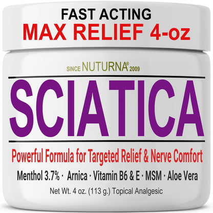 Sciatica Nerve Cream - Maximum Strength Comfort Cream for Feet, Hands, Legs, Toes, Back - Natural Ultra Strength Arnica, MSM, Menthol, Soothing Comfort, Large 4 Oz - Maple Wellness Supplements