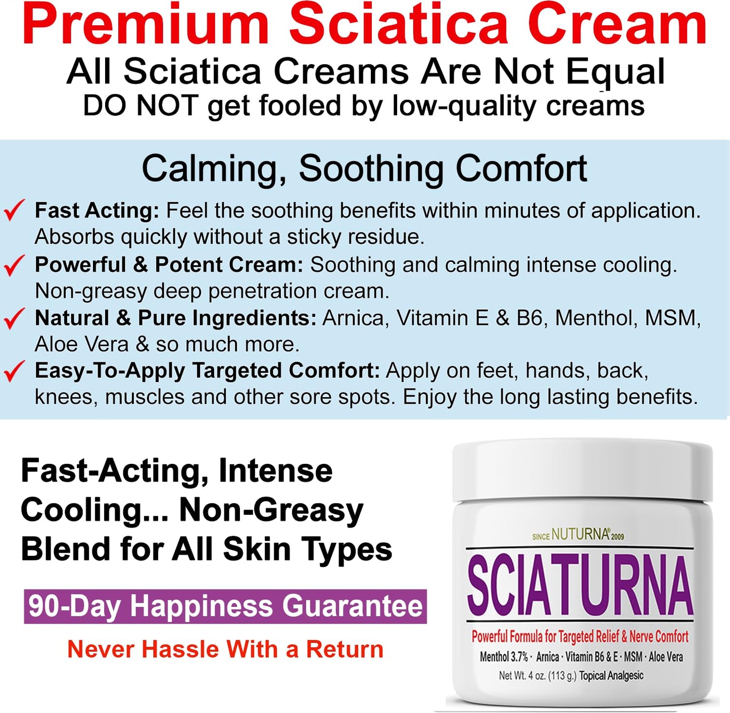 Sciatica Nerve Cream - Maximum Strength Comfort Cream for Feet, Hands, Legs, Toes, Back - Natural Ultra Strength Arnica, MSM, Menthol, Soothing Comfort, Large 4 Oz - Maple Wellness Supplements