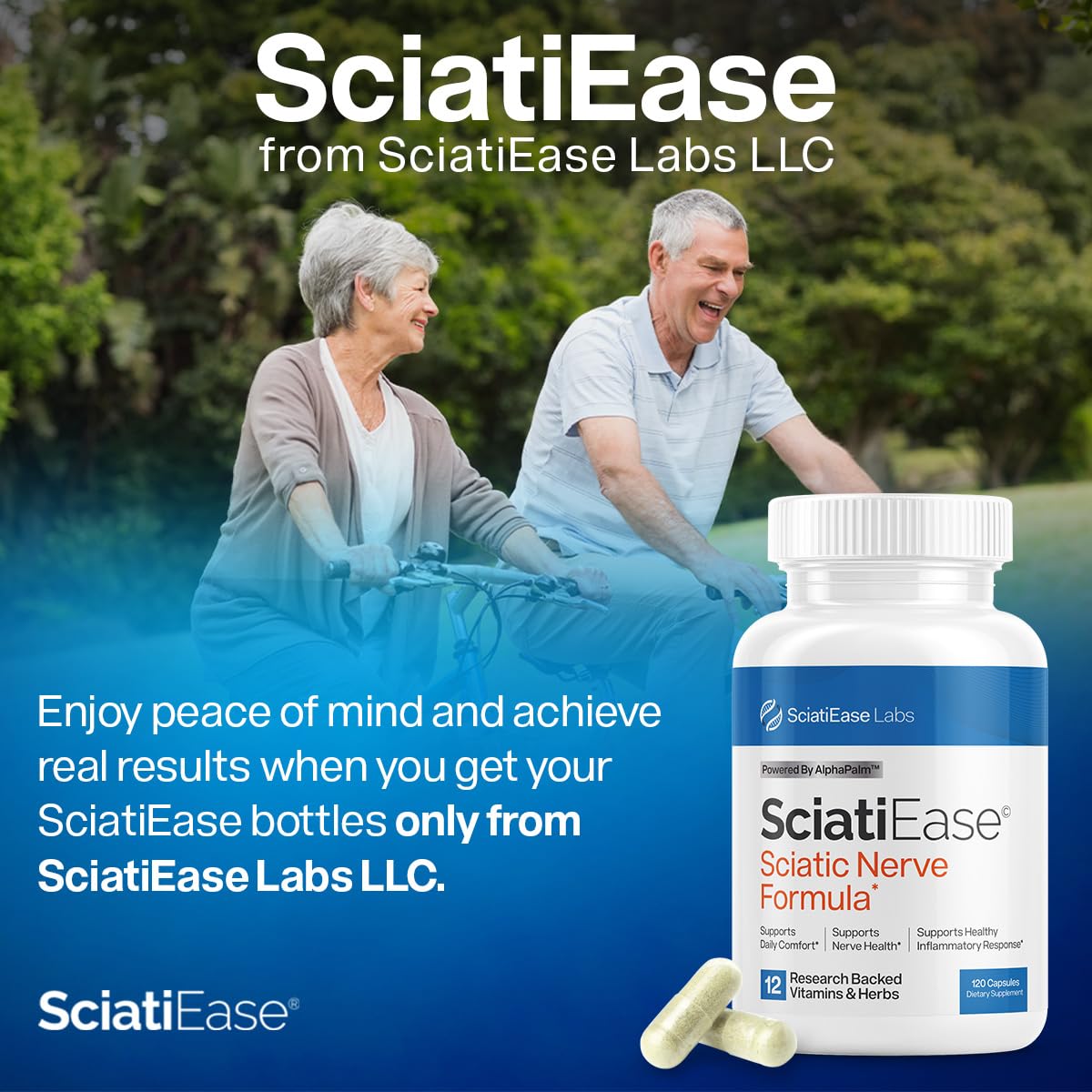 SciatiEase Sciatic Nerve Health Support Supplement - Nerve Support Formula with AlphaPalm, Pea, Vitamin B Complex, Alpha Lipoic Acid 300mg - 120 Capsules - Maple Wellness Supplements
