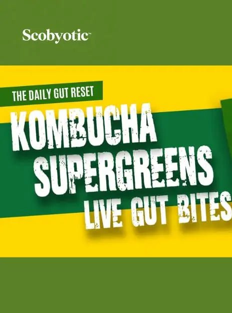 Scobyotic® Kombucha Supergreens Live Gut Bites – 10 Billion CFU Probiotics + Prebiotics & Postbiotics – Kombucha & Supergreens – Freeze-Dried Probiotic Supplement - Maple Wellness Supplements