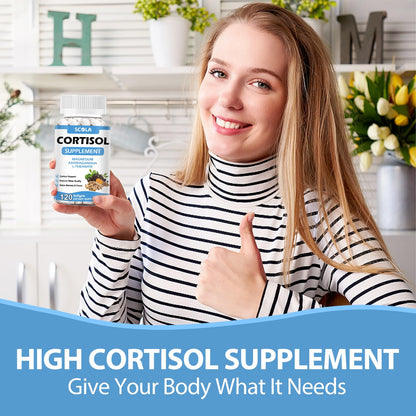 SCOLA Cortisol Supplement for Women and Men with Magnesium, Ashwagandha/L-Theanine, Cortisol Detox Manager, Cortisol Reducer Supports Relaxation & Calm, Mood, Sleep, 120 Count - Maple Wellness Supplements
