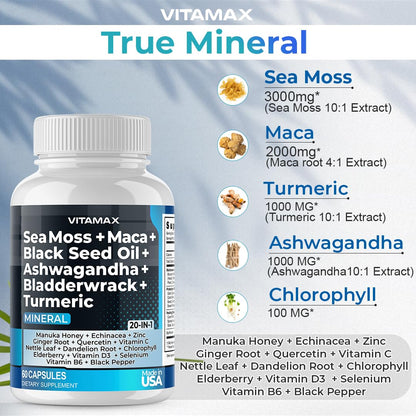 Sea Moss 3000mg Maca 1000mg Black Seed Oil 2000mg Ashwagandha 1000mg Bladderw - Maple Wellness Supplements