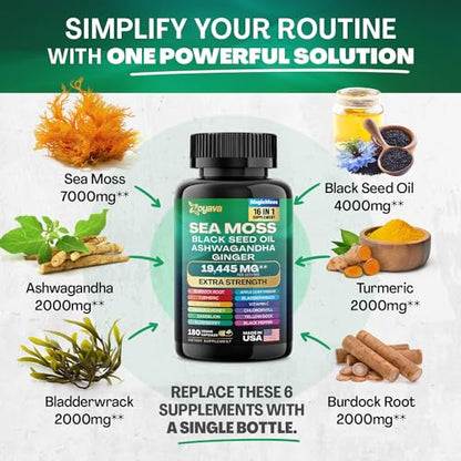 Sea Moss 7000mg Black Seed Oil 4000mg Ashwagandha 2000mg Turmeric 2000mg - Maple Wellness Supplements