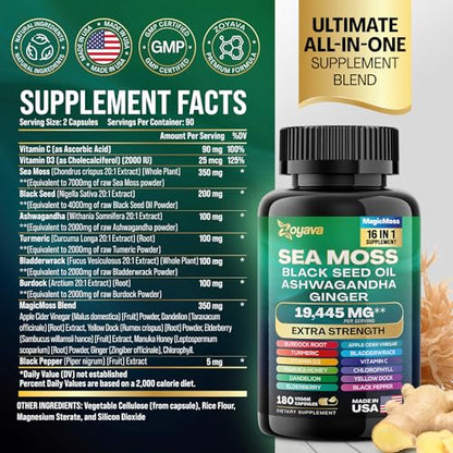 Sea Moss 7000mg Black Seed Oil 4000mg Ashwagandha 2000mg Turmeric 2000mg - Maple Wellness Supplements