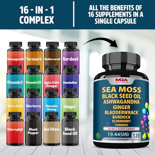 Sea Moss Black Seed Oil Ashwagandha Ginger - Multimineral Sea Moss Capsules - Maple Wellness Supplements