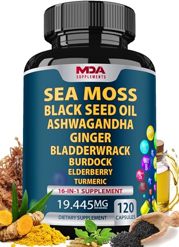 Sea Moss Black Seed Oil Ashwagandha Ginger - Multimineral Sea Moss Capsules - Maple Wellness Supplements