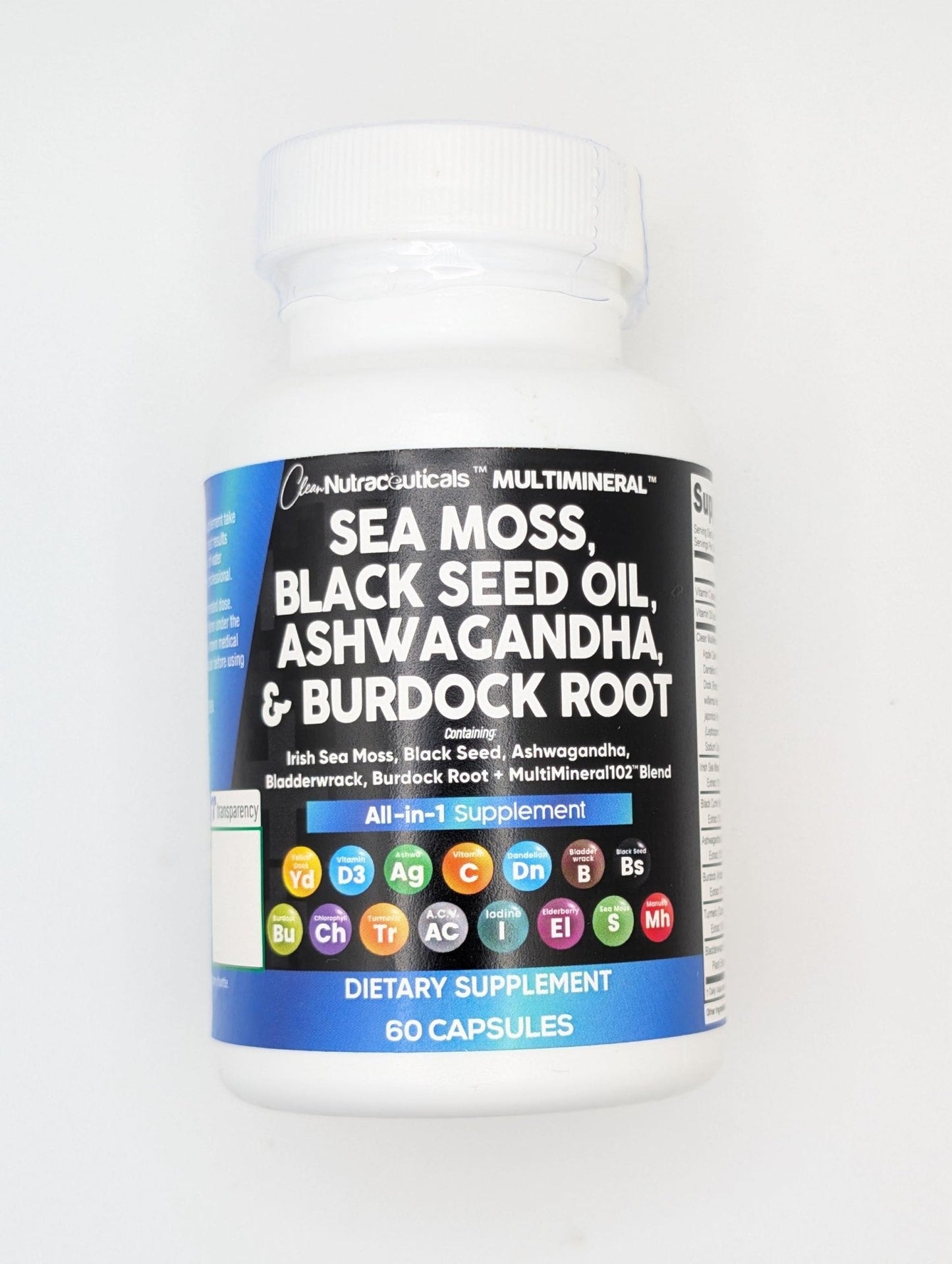 Sea Moss Black Seed Oil Ashwagandha Turmeric Bladderwrack Burdock & Vitamin C Vitamin D3 with Elderberry Manuka Dandelion Yellow Dock Iodine Chlorophyll ACV - 5Pack - Maple Wellness Supplements