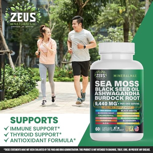 Sea Moss Capsules with Black Seed Oil, Burdock Root, Bladderwrack, Turmeric, Ashwagan - Maple Wellness Supplements
