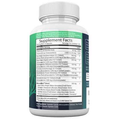 Sea Moss Capsules with Black Seed Oil, Burdock Root, Bladderwrack, Turmeric, Ashwagan - Maple Wellness Supplements
