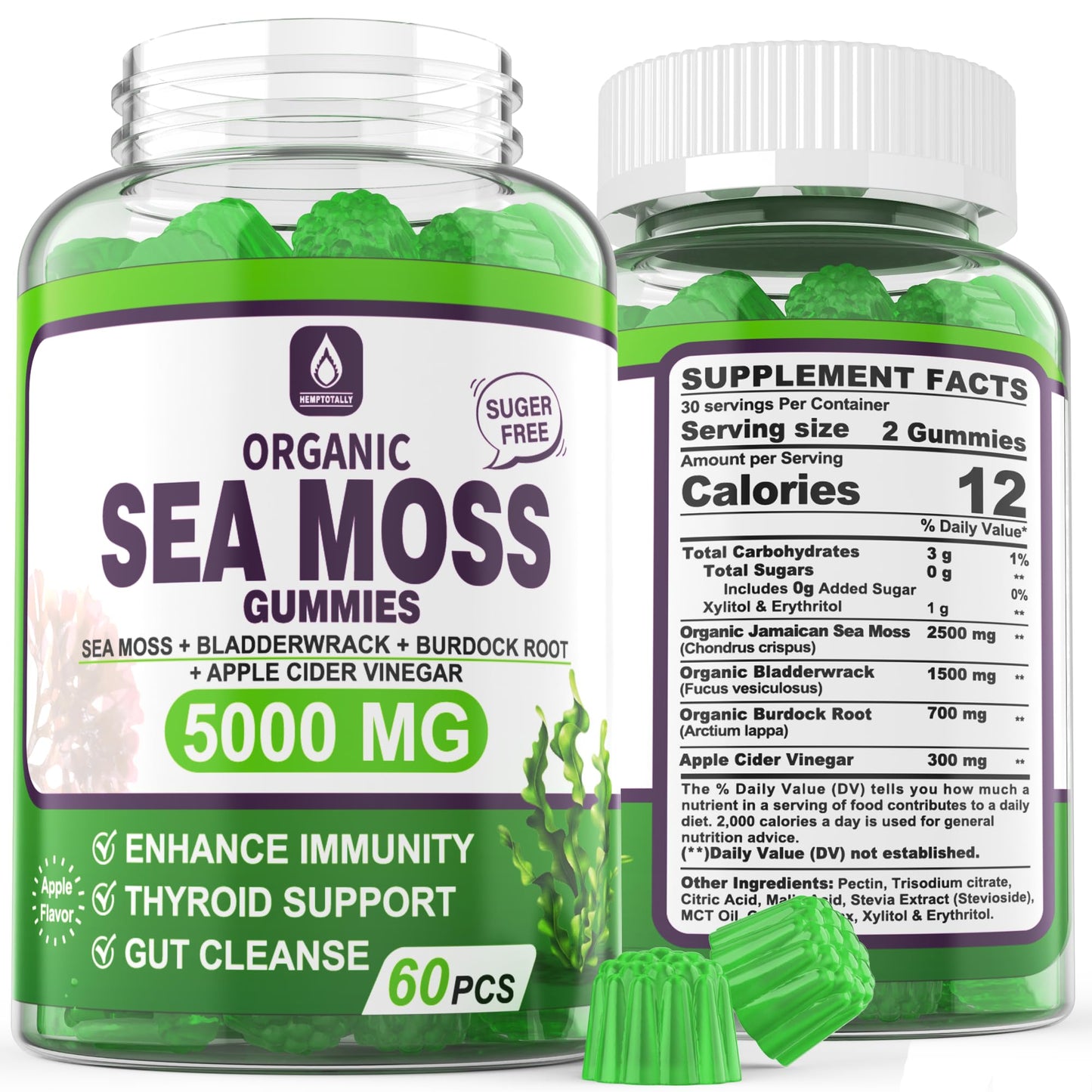 Sea Moss Supplement 5000mg, Sugar Free Sea Moss Gummies, Irish Sea Moss - Maple Wellness Supplements