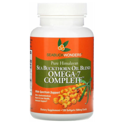 SeabuckWonders Organic Sea Buckthorn Oil Omega-7 Complete,120 Softgels, 60 Day Supply, with Omega 3, 6 & 9, Supports Hair - Maple Wellness Supplements