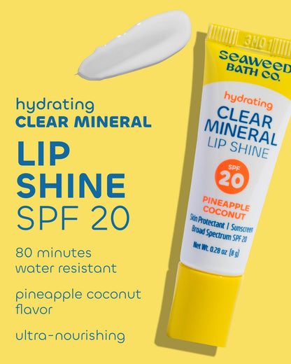 Seaweed Bath Co. Hydrating Clear Mineral Lip Shine - SPF 20 Sunscreen Zinc Oxide Lip Balm - Nourishing Care to Hydrate & Protect Dry - Maple Wellness Supplements