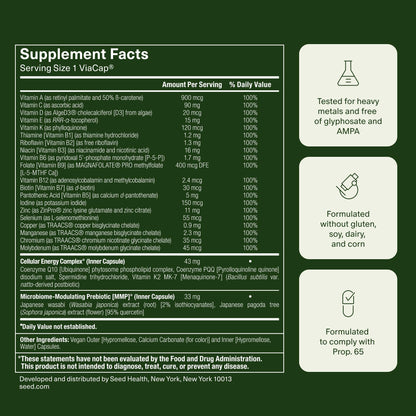 Seed DM-02 Daily Multivitamin - 100% DV Essential Vitamins and Minerals for Women & Men - Helps Fill Daily Nutrient Gaps - Immune, Bone, Hair, Skin & Nails Health - Vegan - 30 Capsules (30-Day Supply) - Maple Wellness Supplements